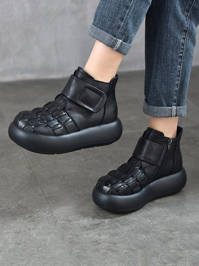Women Retro Genuine Leather Platfrom Boots