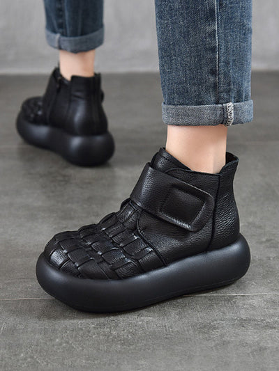 Women Retro Genuine Leather Platfrom Boots