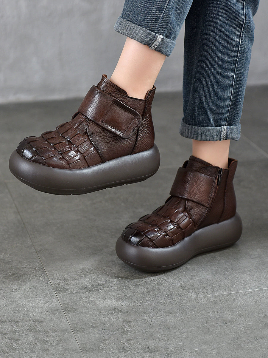 Women Retro Genuine Leather Platfrom Boots