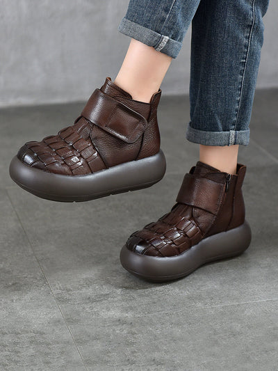 Women Retro Genuine Leather Platfrom Boots