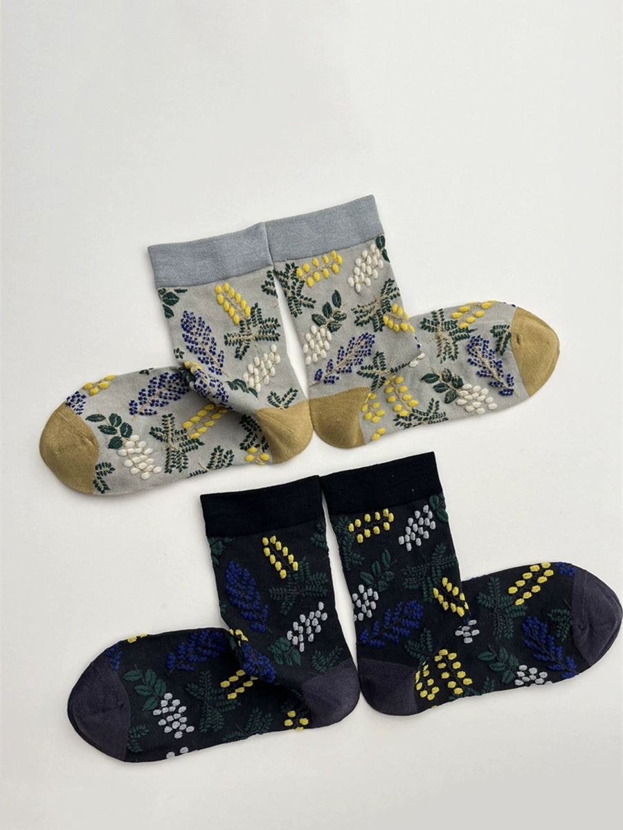 3 Pairs Women Fashion Leaf Jacquard Socks