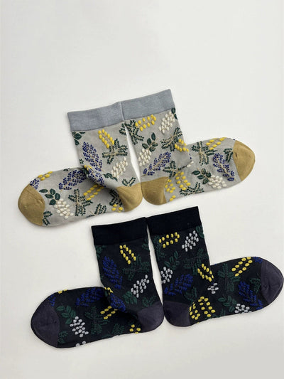 3 Pairs Women Fashion Leaf Jacquard Socks