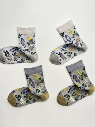 3 Pairs Women Fashion Leaf Jacquard Socks