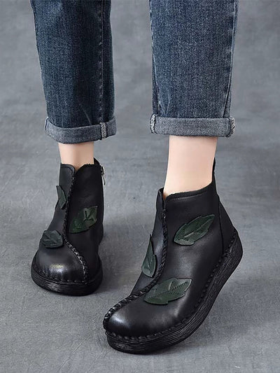 Women Winter Retro Leather Spliced Leather Ankle Boots