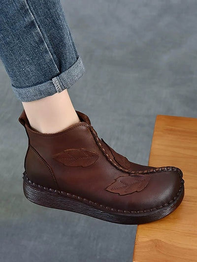 Women Winter Retro Leather Spliced Leather Ankle Boots