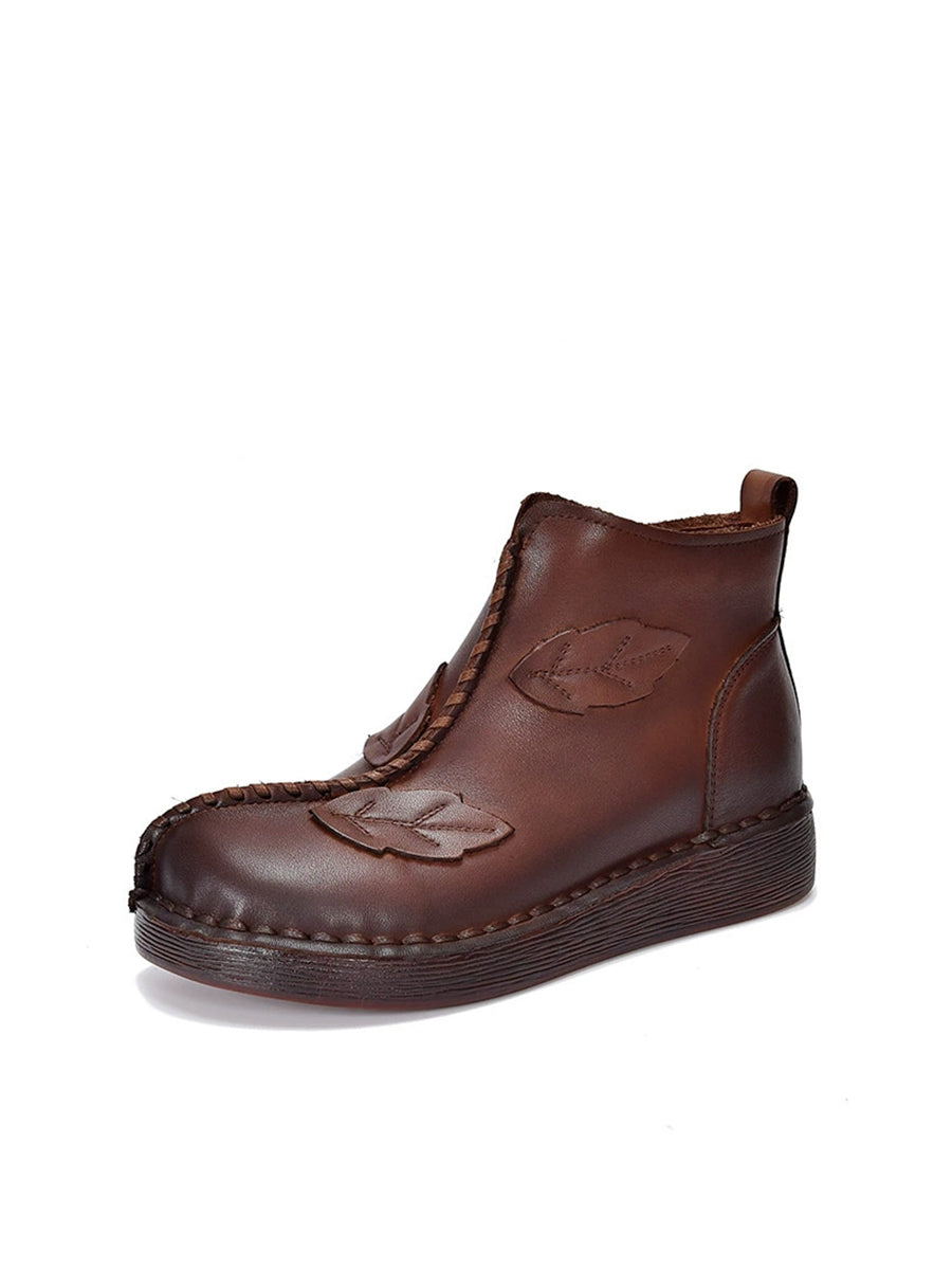 Women Winter Retro Leather Spliced Leather Ankle Boots