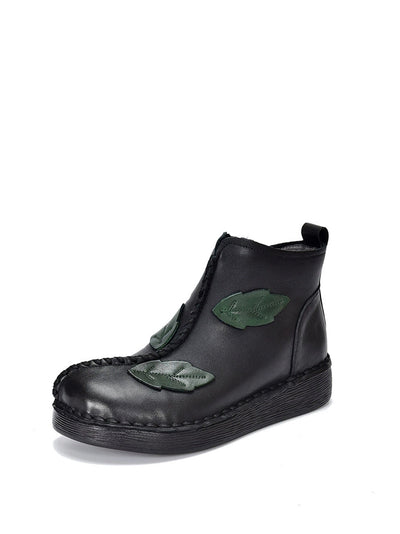 Women Winter Retro Leather Spliced Leather Ankle Boots