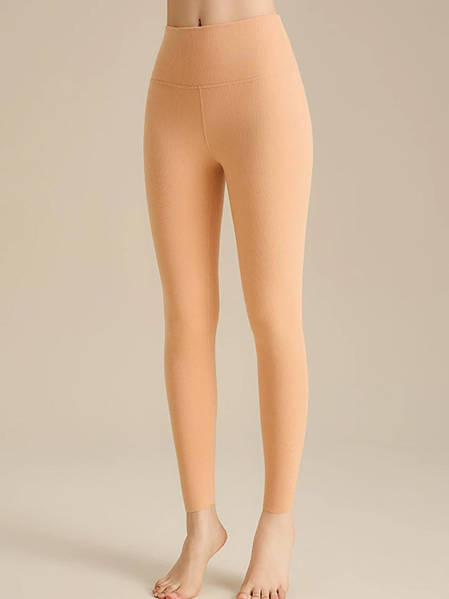 Women Autumn Warm Pure Color High Waist Leggings