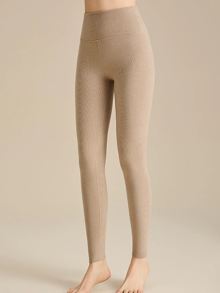 Women Autumn Warm Pure Color High Waist Leggings