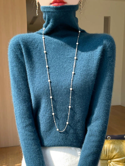 Women Autumn Pure Color Wool Turtleneck Sweater