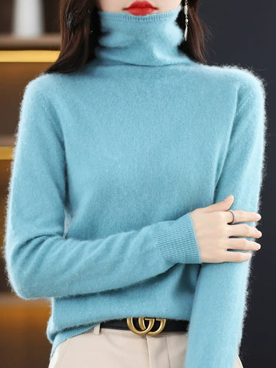 Women Autumn Pure Color Wool Turtleneck Sweater