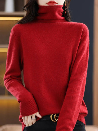 Women Autumn Pure Color Wool Turtleneck Sweater