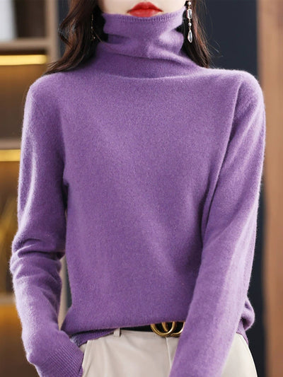 Women Autumn Pure Color Wool Turtleneck Sweater
