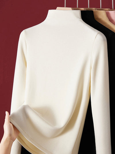 Women Autumn Pure Color Warm Half-Turtleneck Sweater