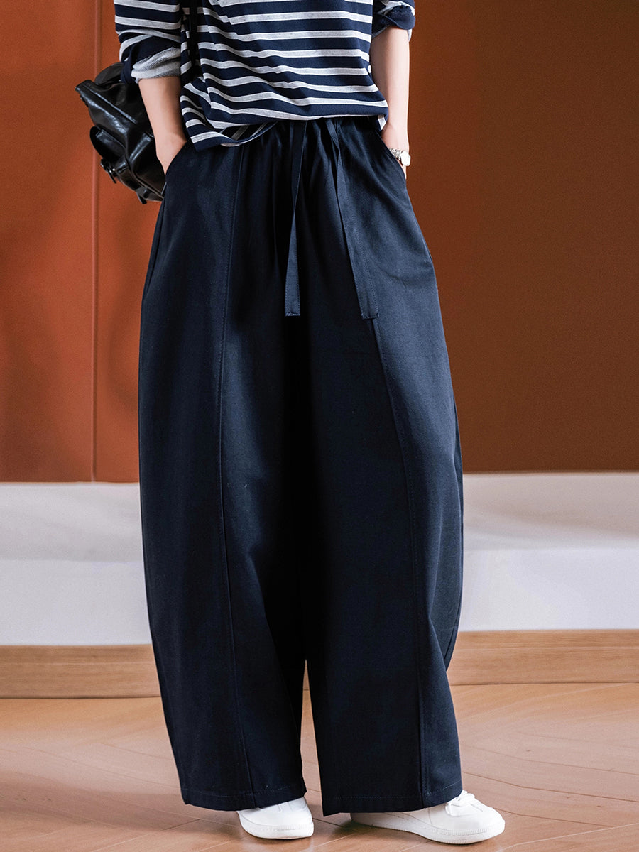 Women Autumn Casual Pure Color Spliced Harem Pants