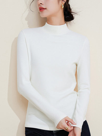 Women Autumn Pure Color Warm Half-Turtleneck Sweater