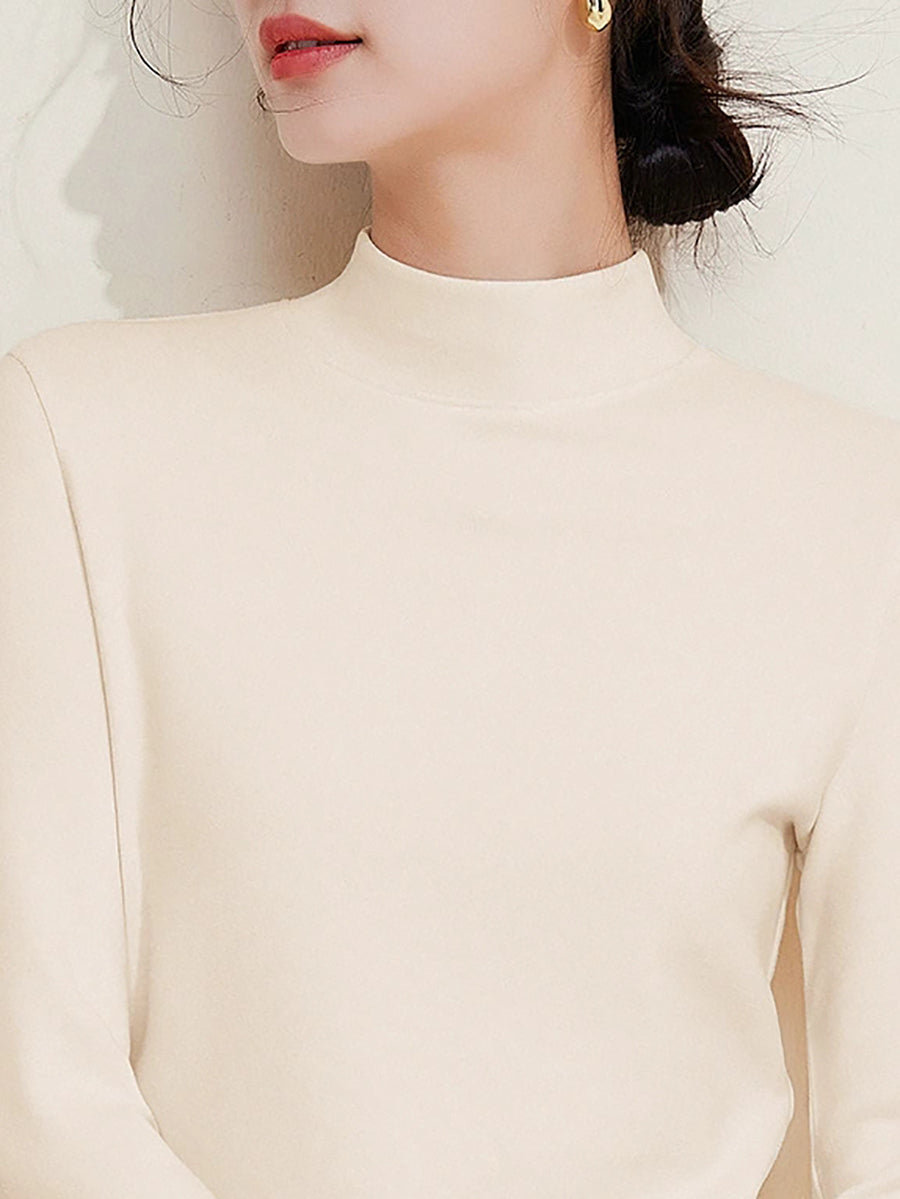 Women Autumn Pure Color Warm Half-Turtleneck Sweater