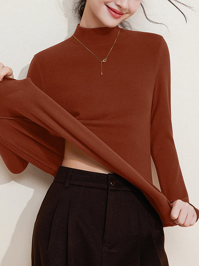 Women Autumn Pure Color Warm Half-Turtleneck Sweater