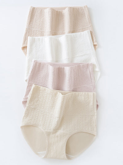 4 Pieces Women Casual High Waist Jacquard Underwear