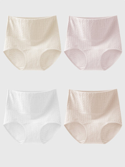 4 Pieces Women Casual High Waist Jacquard Underwear