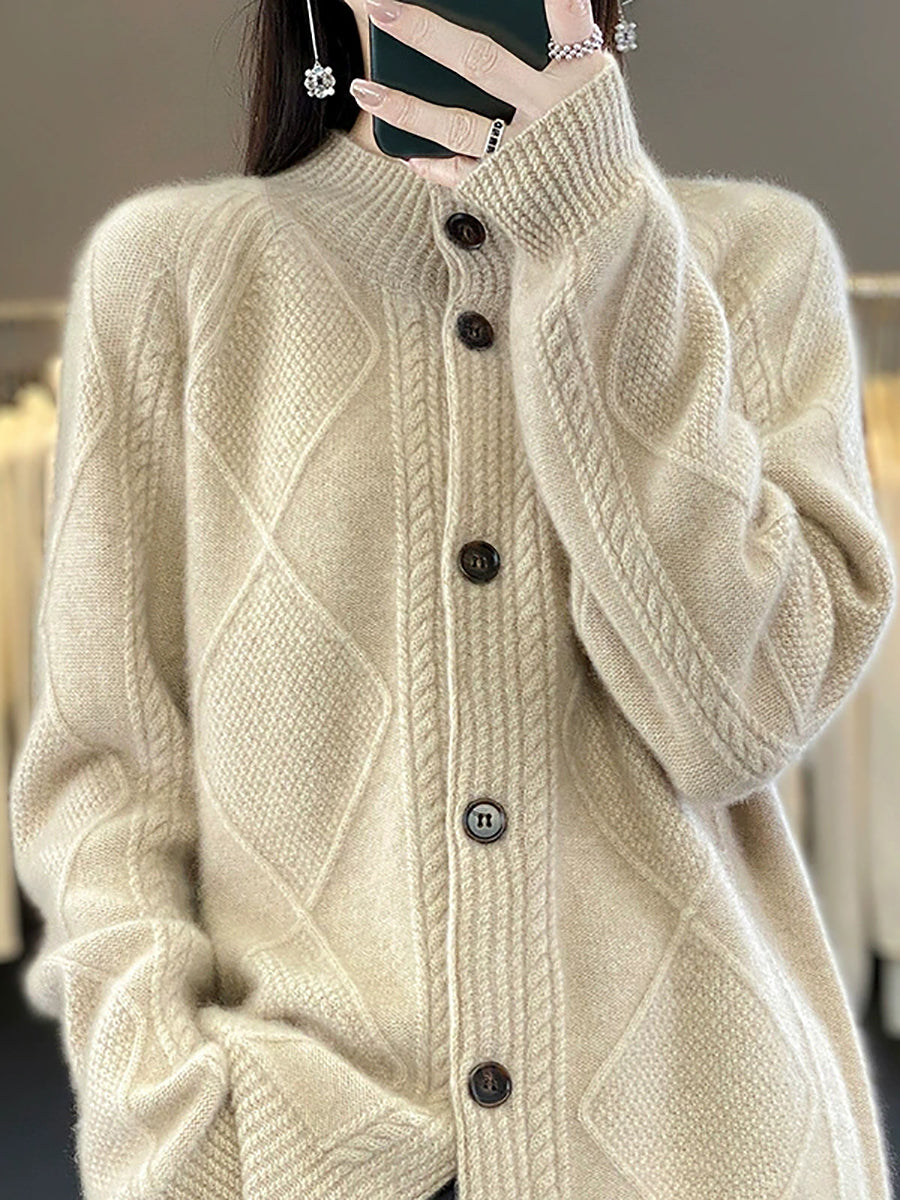 Women Autumn Pure Color Wool Stand Collar Sweater