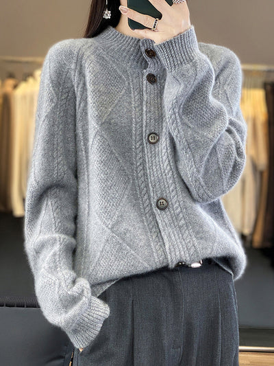 Women Autumn Pure Color Wool Stand Collar Sweater