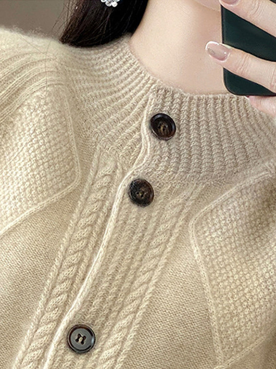 Women Autumn Pure Color Wool Stand Collar Sweater