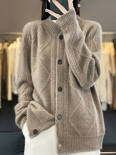 Women Autumn Pure Color Wool Stand Collar Sweater