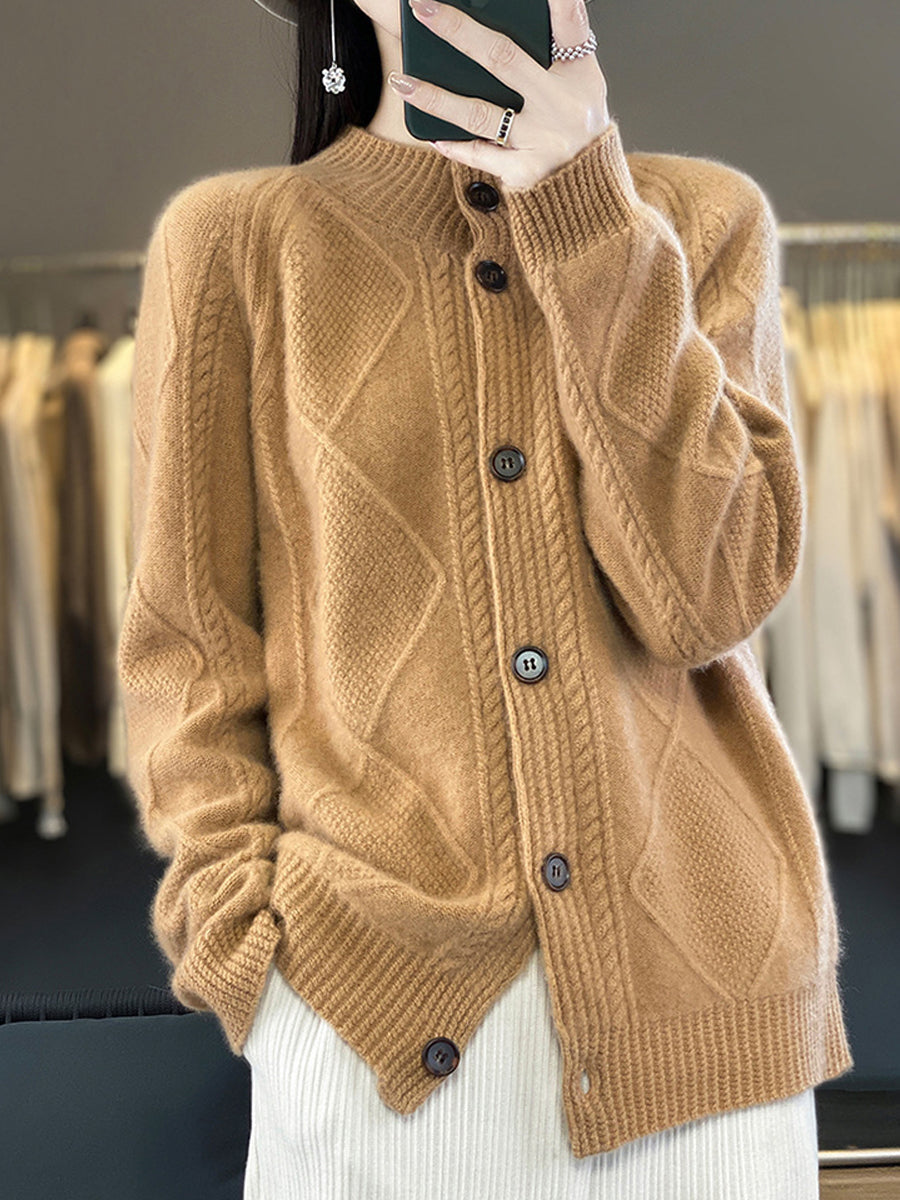 Women Autumn Pure Color Wool Stand Collar Sweater