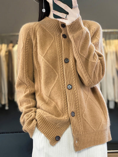 Women Autumn Pure Color Wool Stand Collar Sweater