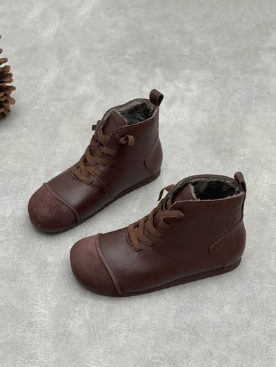 Women Vintage Genuine Leather Spliced Ankle Boots