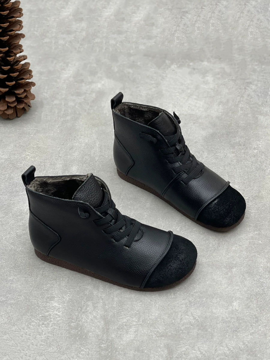 Women Vintage Genuine Leather Spliced Ankle Boots