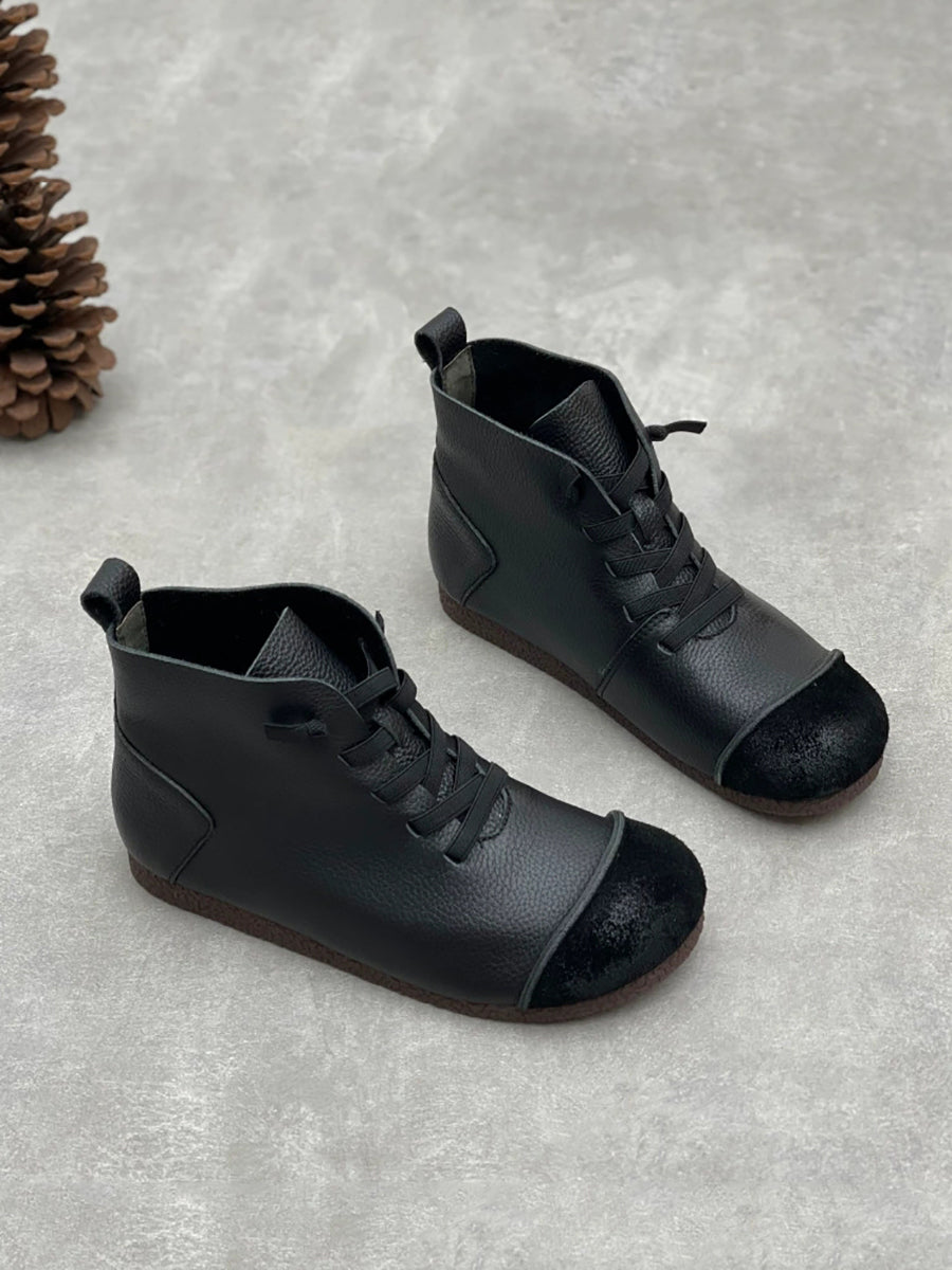 Women Vintage Genuine Leather Spliced Ankle Boots