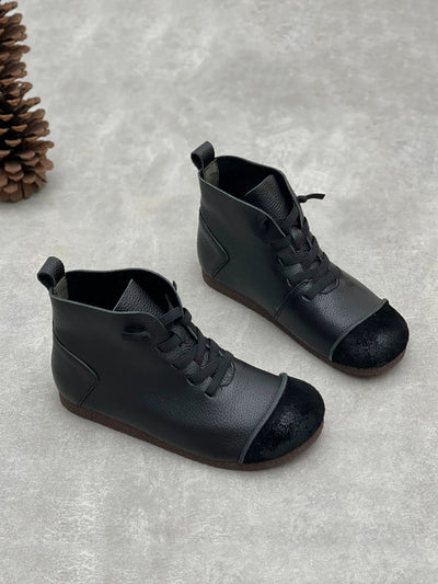 Women Vintage Genuine Leather Spliced Ankle Boots