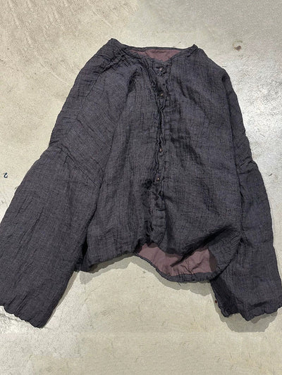 Women Autumn Retro Pure Color Linen O-Neck Jacket