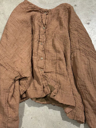 Women Autumn Retro Pure Color Linen O-Neck Jacket