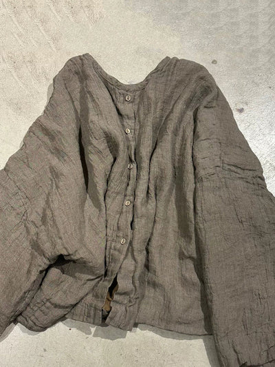 Women Autumn Retro Pure Color Linen O-Neck Jacket