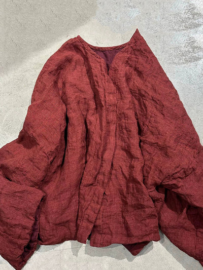 Women Autumn Retro Pure Color Linen O-Neck Jacket