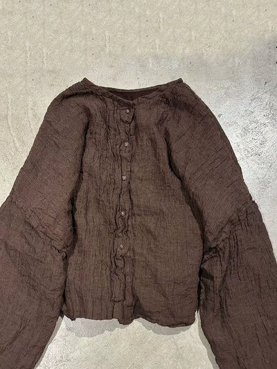 Women Autumn Retro Pure Color Linen O-Neck Jacket