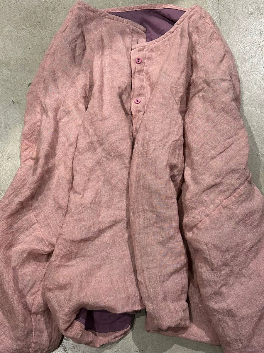 Women Autumn Retro Pure Color Linen O-Neck Jacket