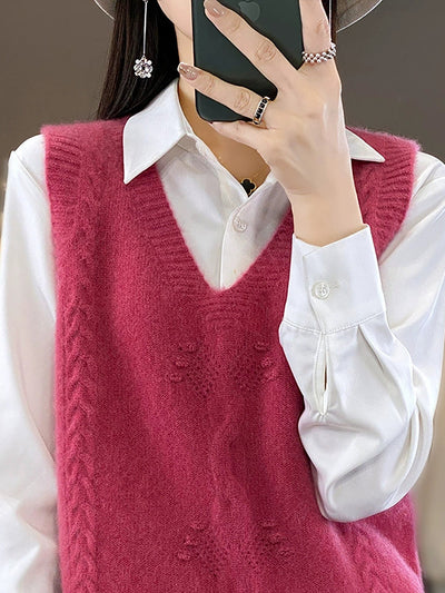 Women Autumn Casual Pure Color V-Neck Knitted Vest