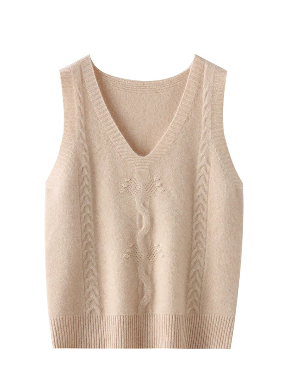 Women Autumn Casual Pure Color V-Neck Knitted Vest