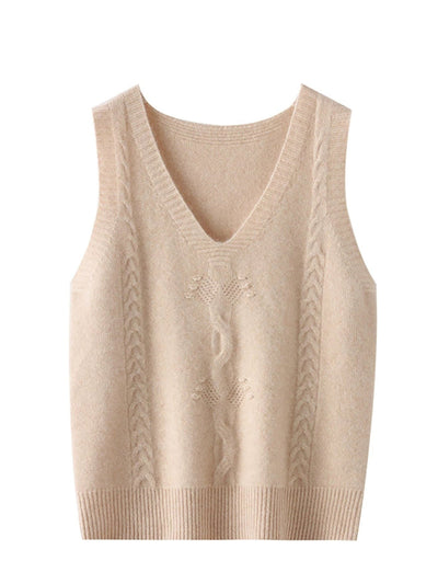 Women Autumn Casual Pure Color V-Neck Knitted Vest