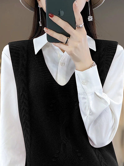 Women Autumn Casual Pure Color V-Neck Knitted Vest