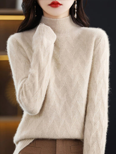 Women Autumn Pure Color Wool Half-Turtleneck Sweater