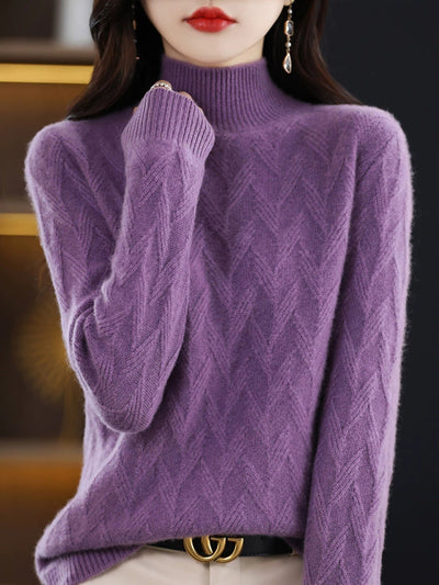 Women Autumn Pure Color Wool Half-Turtleneck Sweater