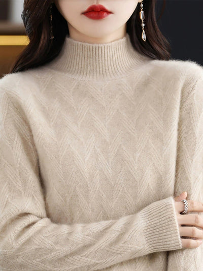 Women Autumn Pure Color Wool Half-Turtleneck Sweater