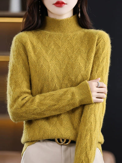 Women Autumn Pure Color Wool Half-Turtleneck Sweater