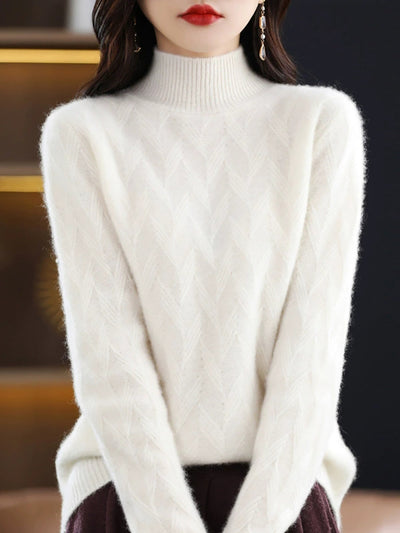 Women Autumn Pure Color Wool Half-Turtleneck Sweater