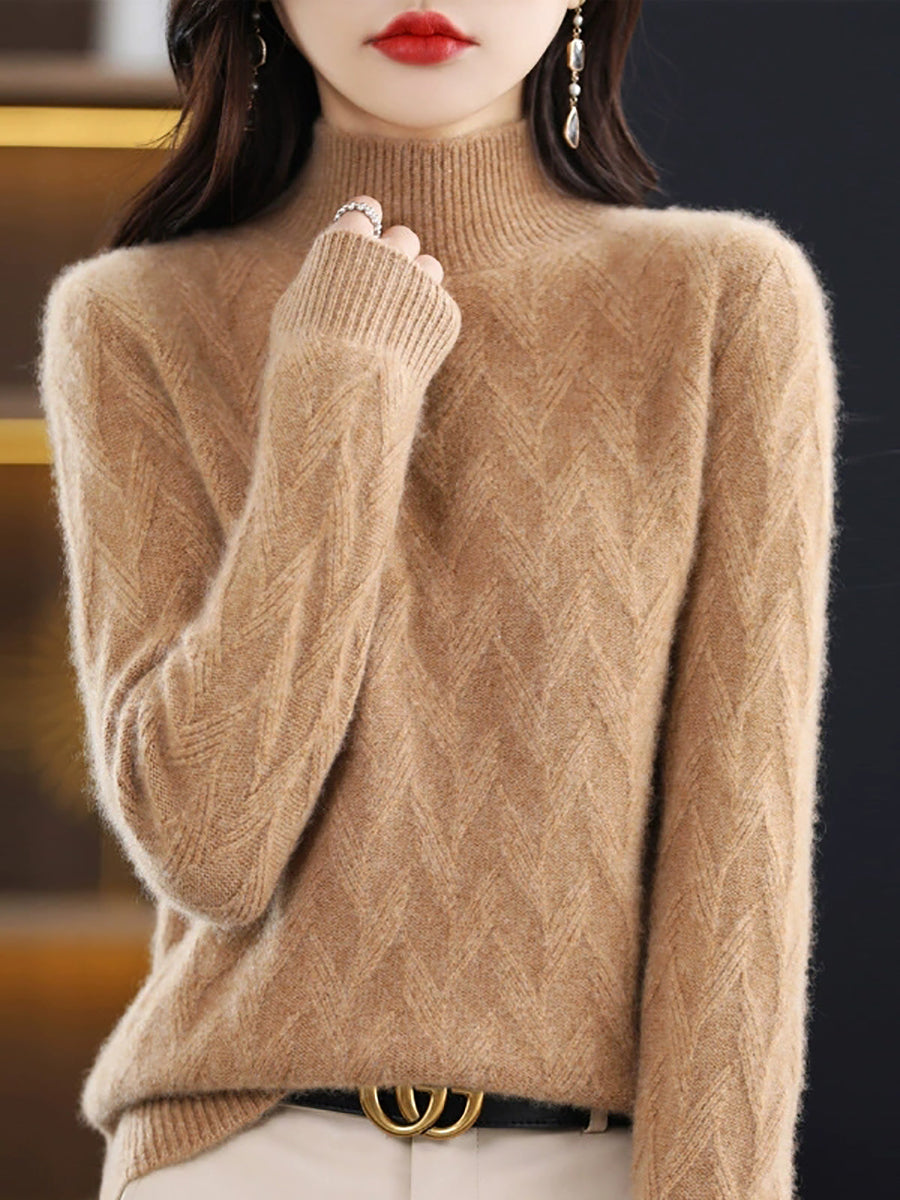 Women Autumn Pure Color Wool Half-Turtleneck Sweater